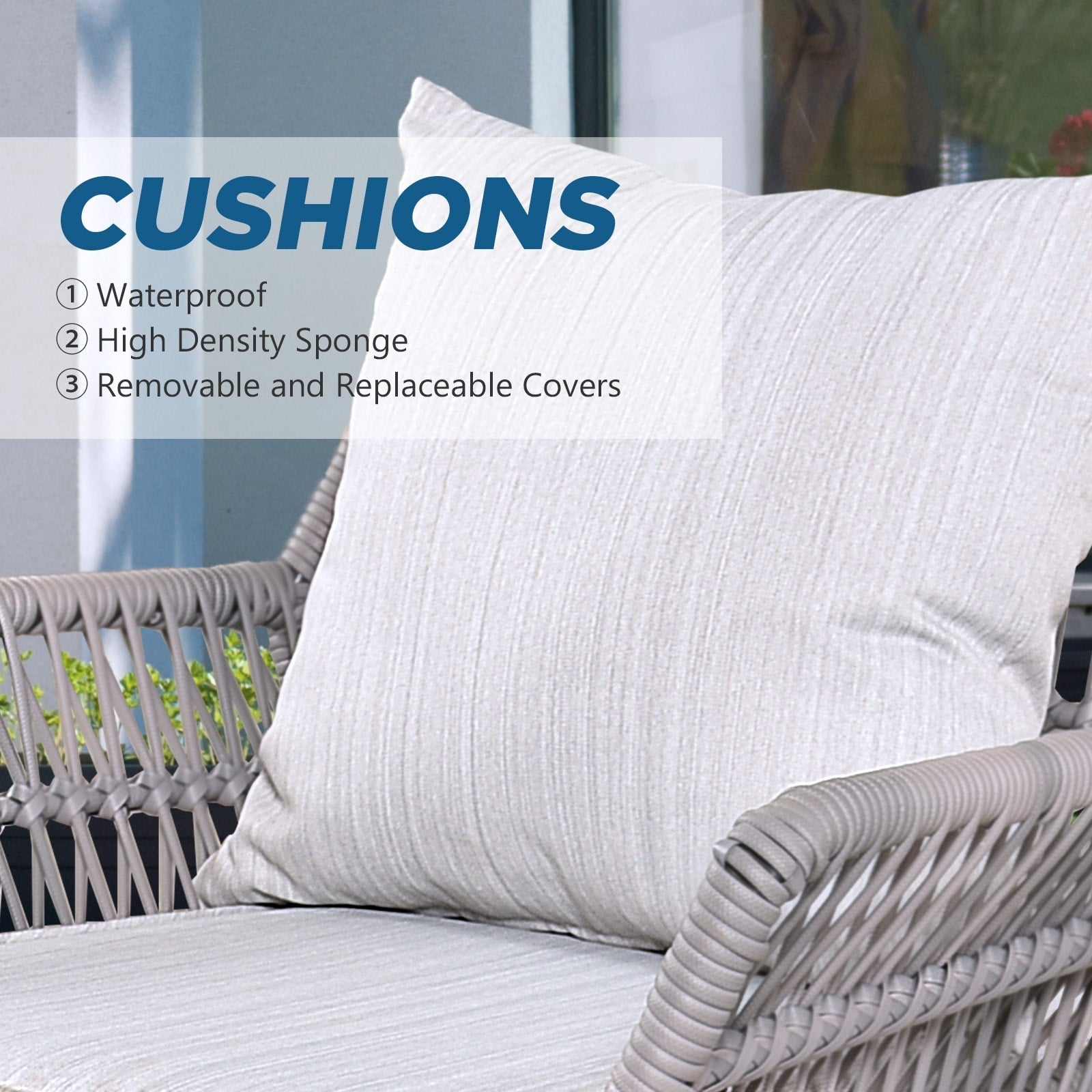 4 Piece Outdoor Patio Furniture Sets, Wicker Conversation Set for Porch Deck, Gray Rattan Sofa Chair with Cushion&Table