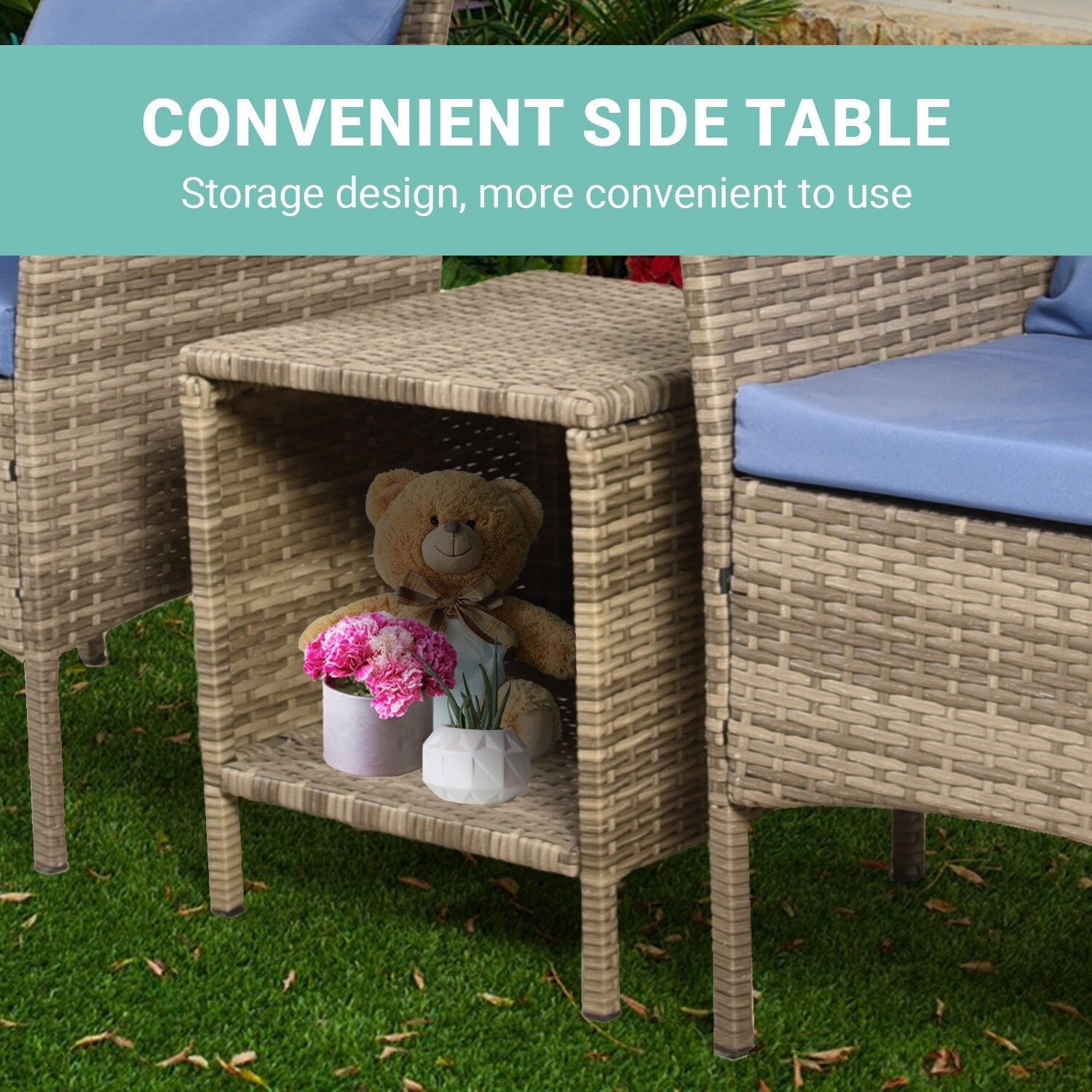 3 Piece Patio Conversation Bistro Set Outdoor Chat Furniture,Wicker Chairs and Storable Table Set,Porch Balcony Furniture Set