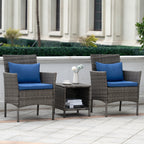 3 Piece Patio Conversation Bistro Set Outdoor Chat Furniture,Wicker Chairs and Storable Table Set,Porch Balcony Furniture Set