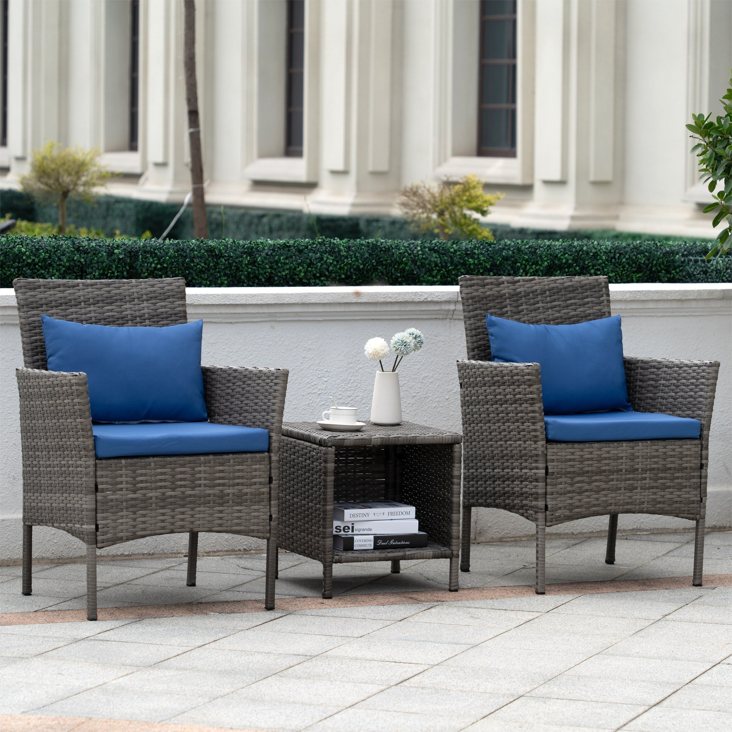 3 Piece Patio Conversation Bistro Set Outdoor Chat Furniture,Wicker Chairs and Storable Table Set,Porch Balcony Furniture Set