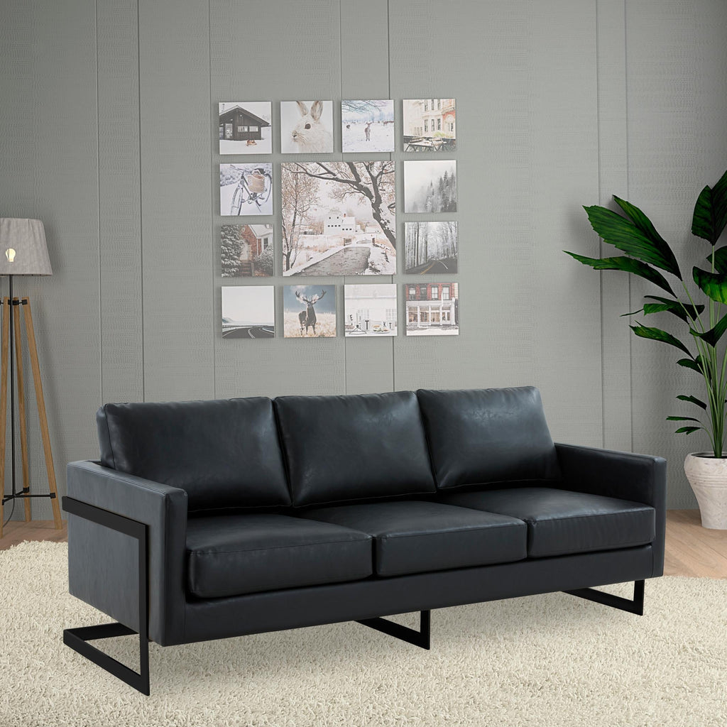 3-Seater Sofa Minimalist Upholstered Leather Couch w Removable Cushions in Stainless Steel for Living Room Bedroom
