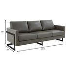 3-Seater Sofa Minimalist Upholstered Leather Couch w Removable Cushions in Stainless Steel for Living Room Bedroom