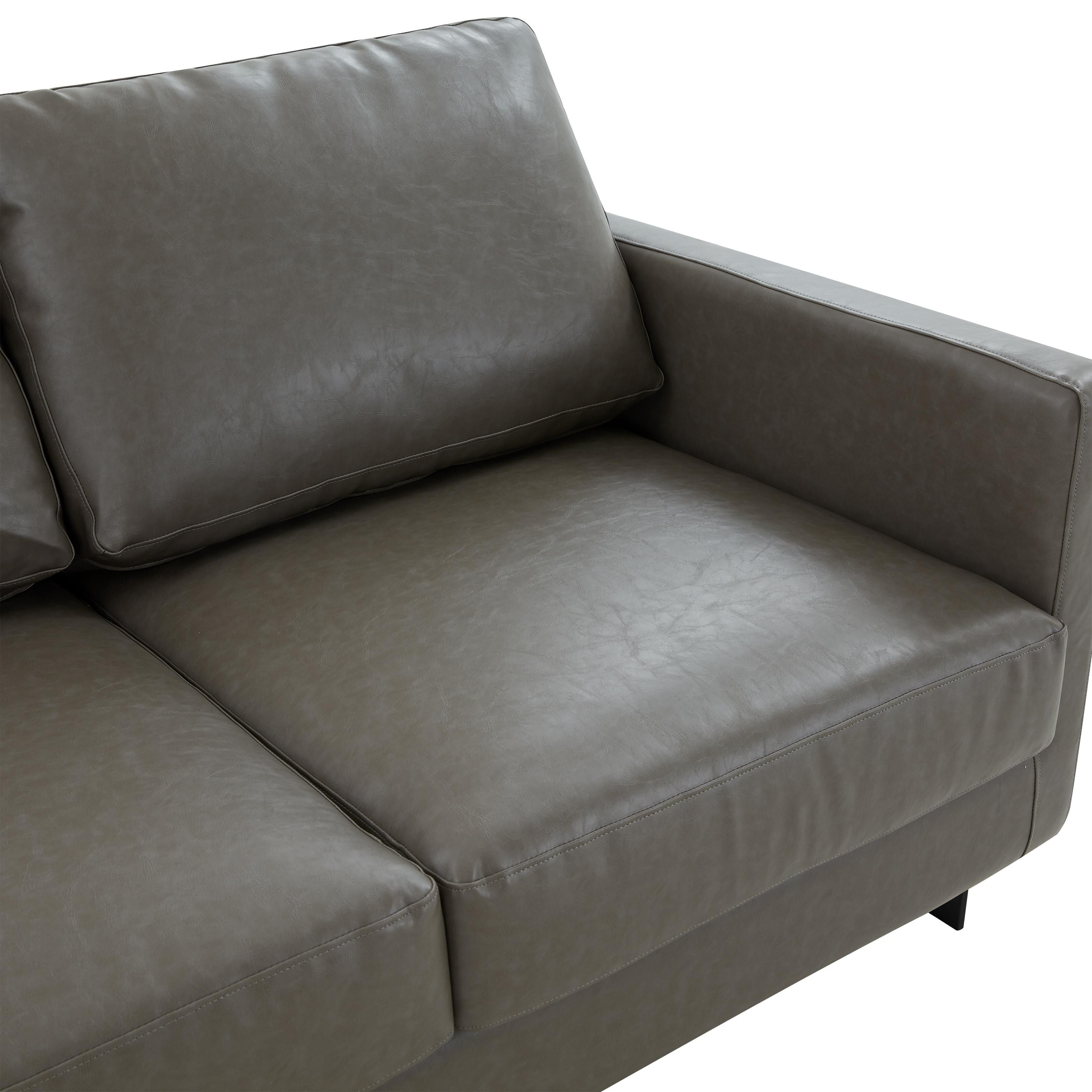 3-Seater Sofa Minimalist Upholstered Leather Couch w Removable Cushions in Stainless Steel for Living Room Bedroom