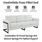 3-Seater Sofa Minimalist Upholstered Leather Couch w Removable Cushions in Stainless Steel for Living Room Bedroom