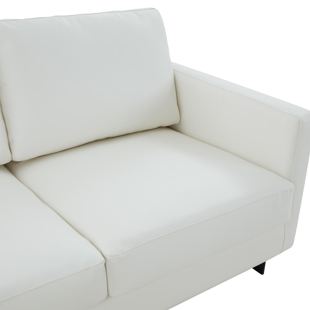 3-Seater Sofa Minimalist Upholstered Leather Couch w Removable Cushions in Stainless Steel for Living Room Bedroom