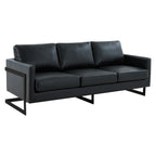 3-Seater Sofa Minimalist Upholstered Leather Couch w Removable Cushions in Stainless Steel for Living Room Bedroom