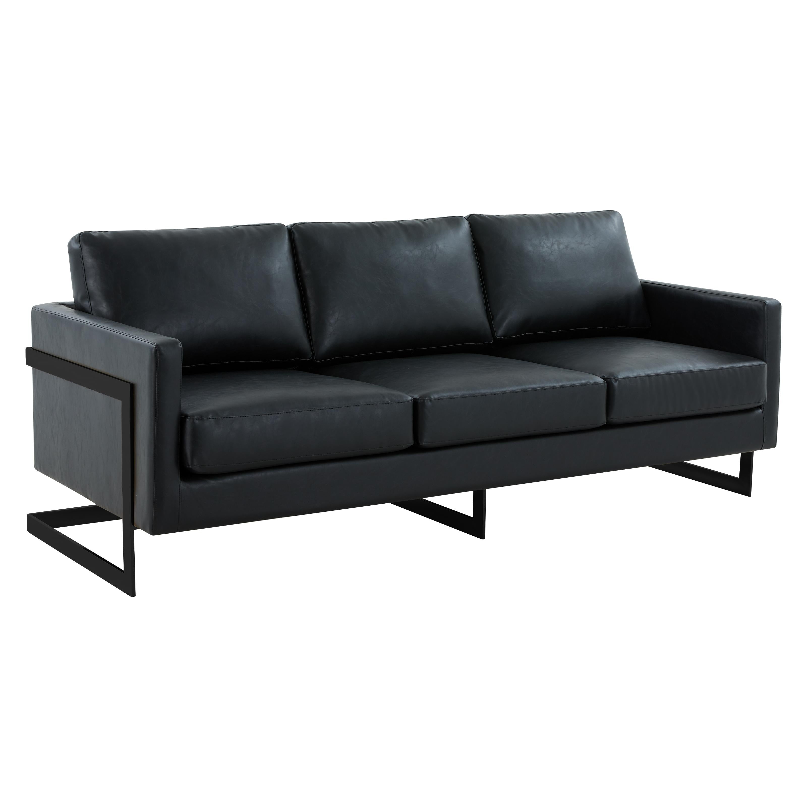 3-Seater Sofa Minimalist Upholstered Leather Couch w Removable Cushions in Stainless Steel for Living Room Bedroom
