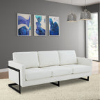 3-Seater Sofa Minimalist Upholstered Leather Couch w Removable Cushions in Stainless Steel for Living Room Bedroom