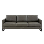 3-Seater Sofa Minimalist Upholstered Leather Couch w Removable Cushions in Stainless Steel for Living Room Bedroom