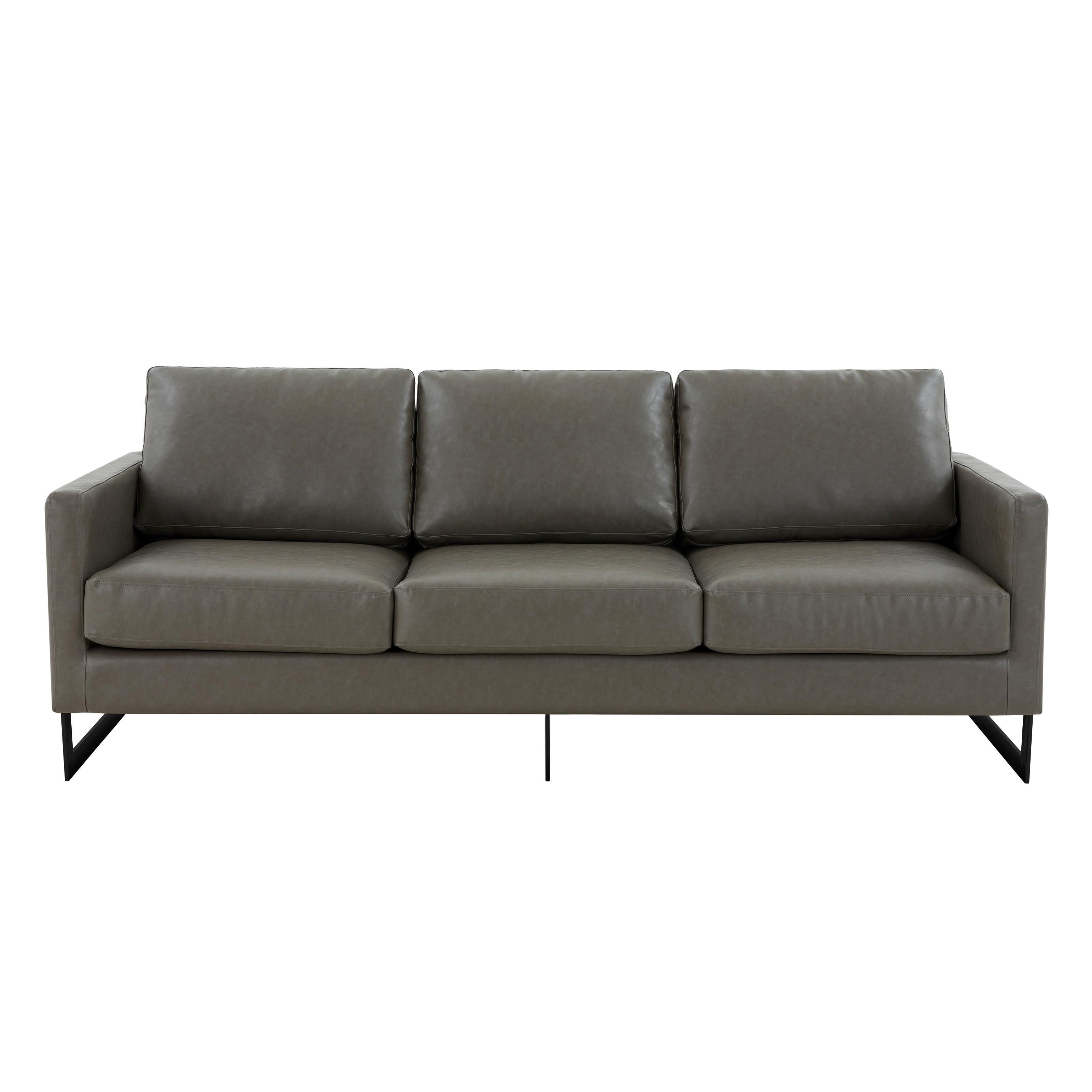 3-Seater Sofa Minimalist Upholstered Leather Couch w Removable Cushions in Stainless Steel for Living Room Bedroom