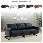 3-Seater Sofa Minimalist Upholstered Leather Couch w Removable Cushions in Stainless Steel for Living Room Bedroom