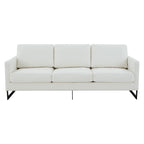 3-Seater Sofa Minimalist Upholstered Leather Couch w Removable Cushions in Stainless Steel for Living Room Bedroom