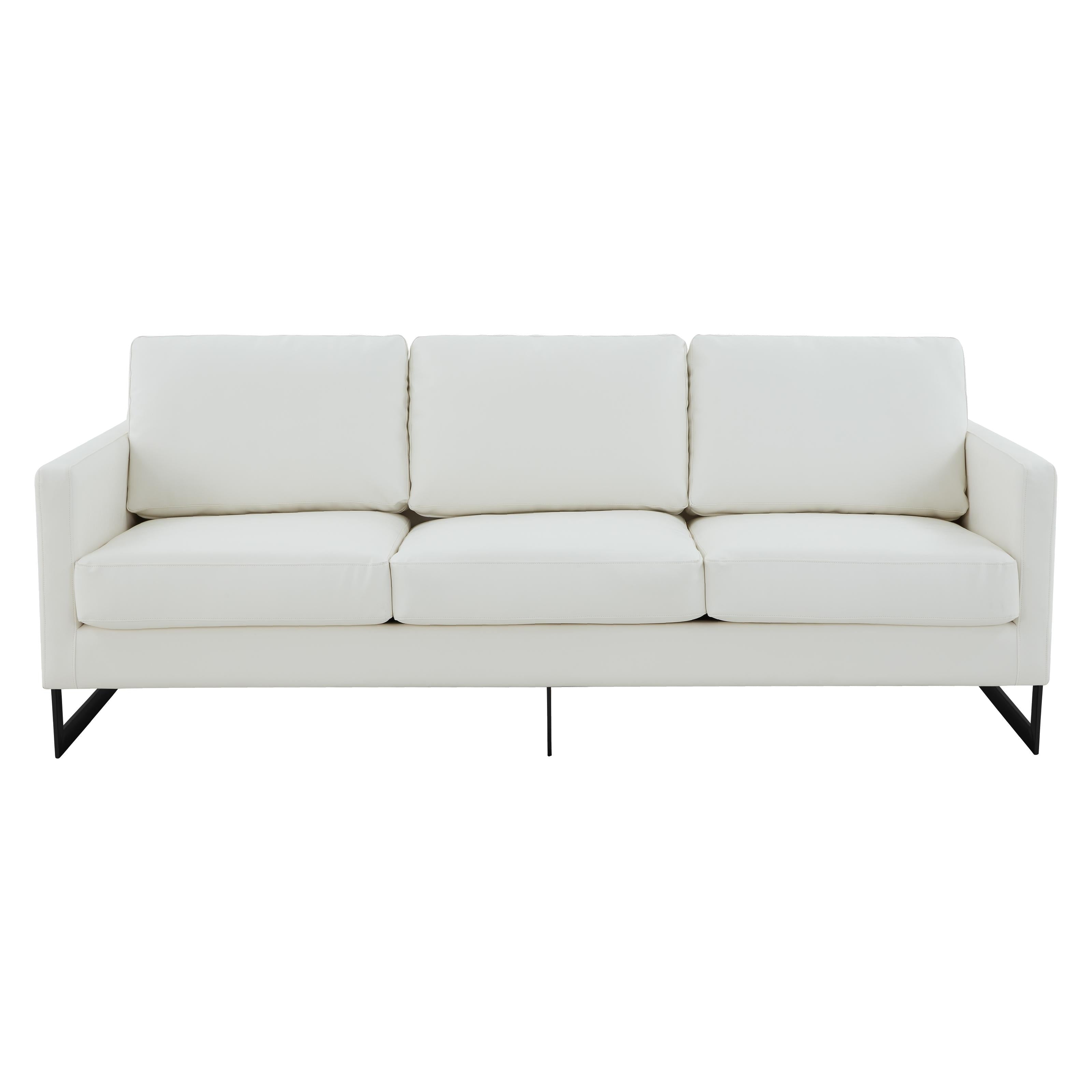 3-Seater Sofa Minimalist Upholstered Leather Couch w Removable Cushions in Stainless Steel for Living Room Bedroom