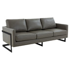 3-Seater Sofa Minimalist Upholstered Leather Couch w Removable Cushions in Stainless Steel for Living Room Bedroom