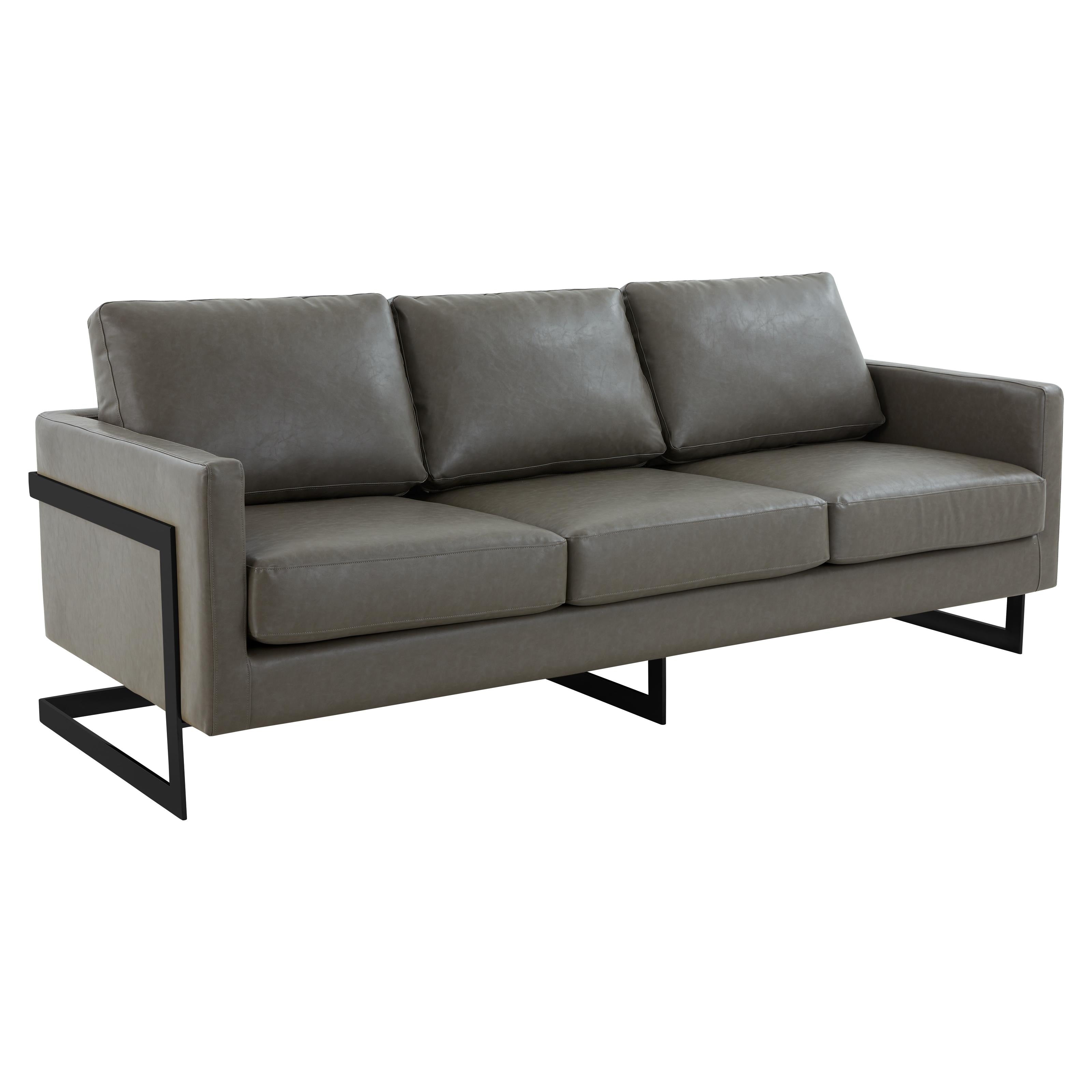 3-Seater Sofa Minimalist Upholstered Leather Couch w Removable Cushions in Stainless Steel for Living Room Bedroom