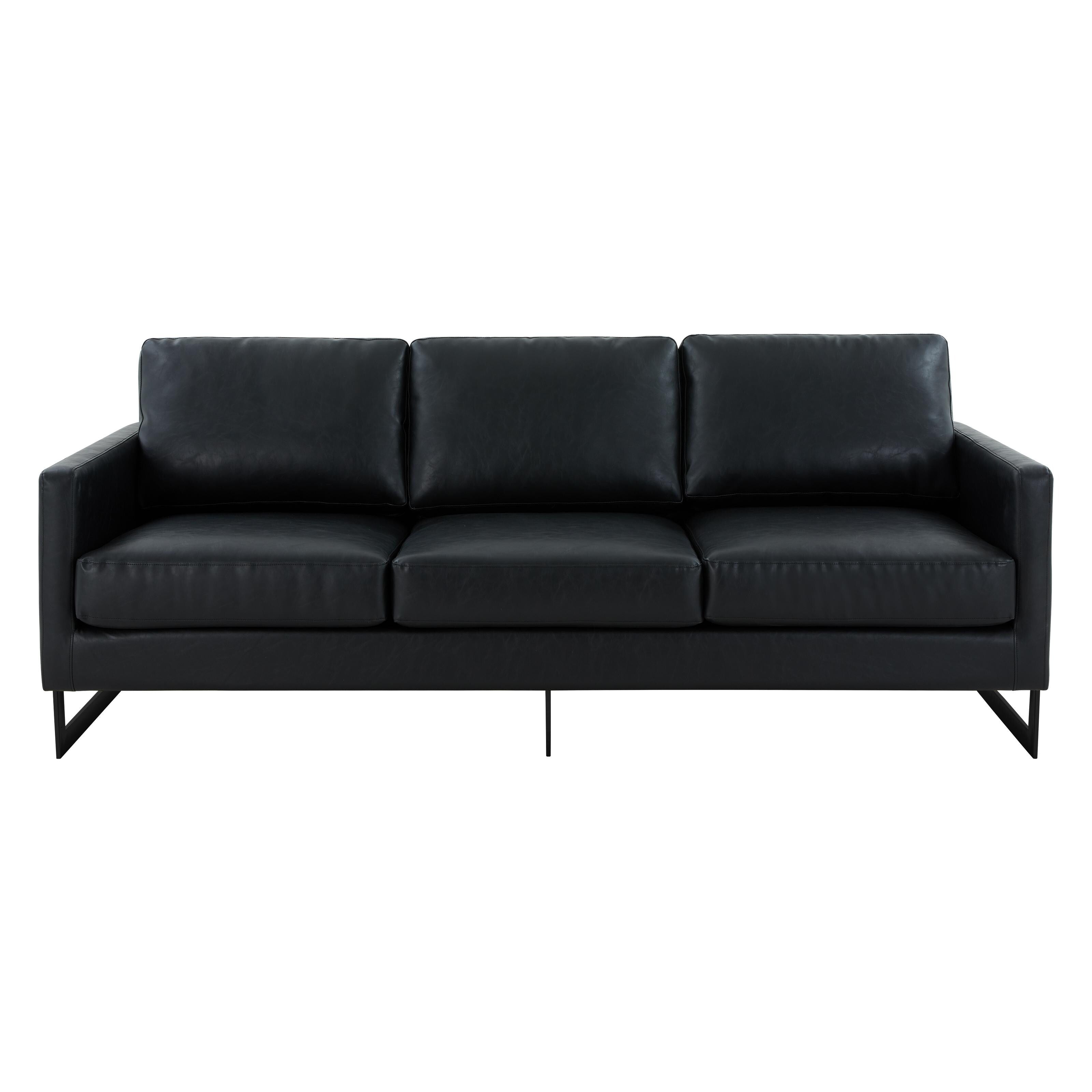 3-Seater Sofa Minimalist Upholstered Leather Couch w Removable Cushions in Stainless Steel for Living Room Bedroom