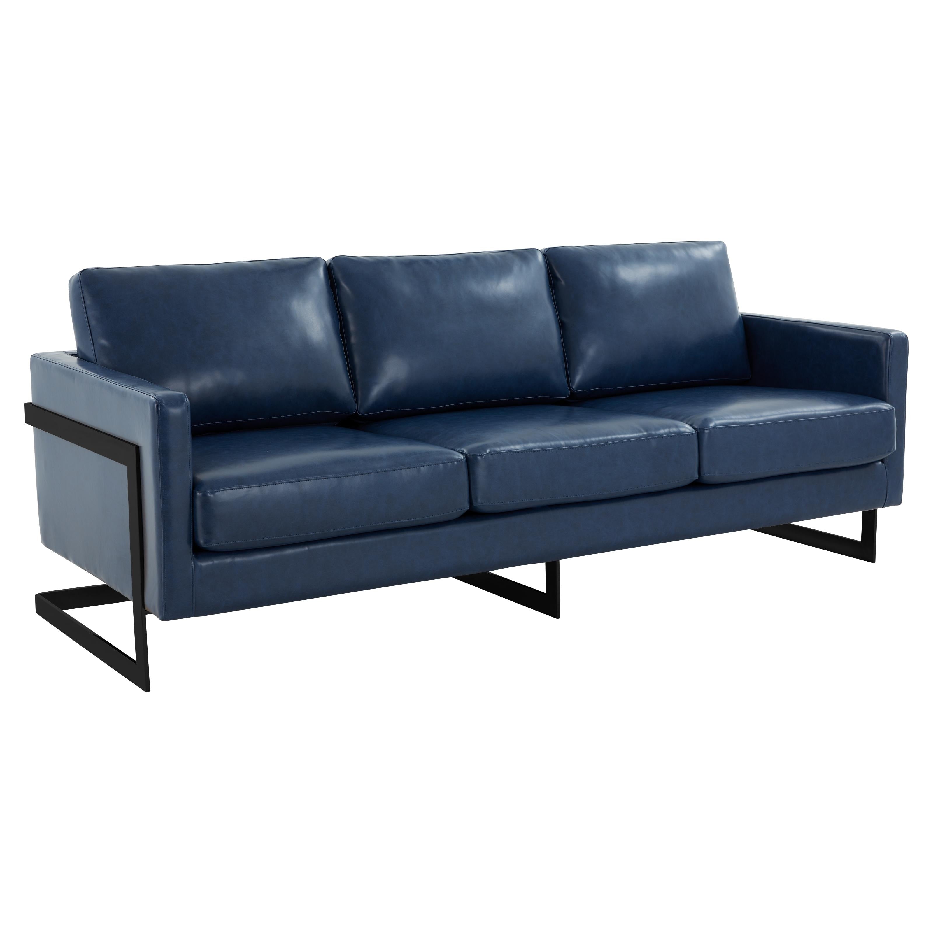3-Seater Sofa Minimalist Upholstered Leather Couch w Removable Cushions in Stainless Steel for Living Room Bedroom