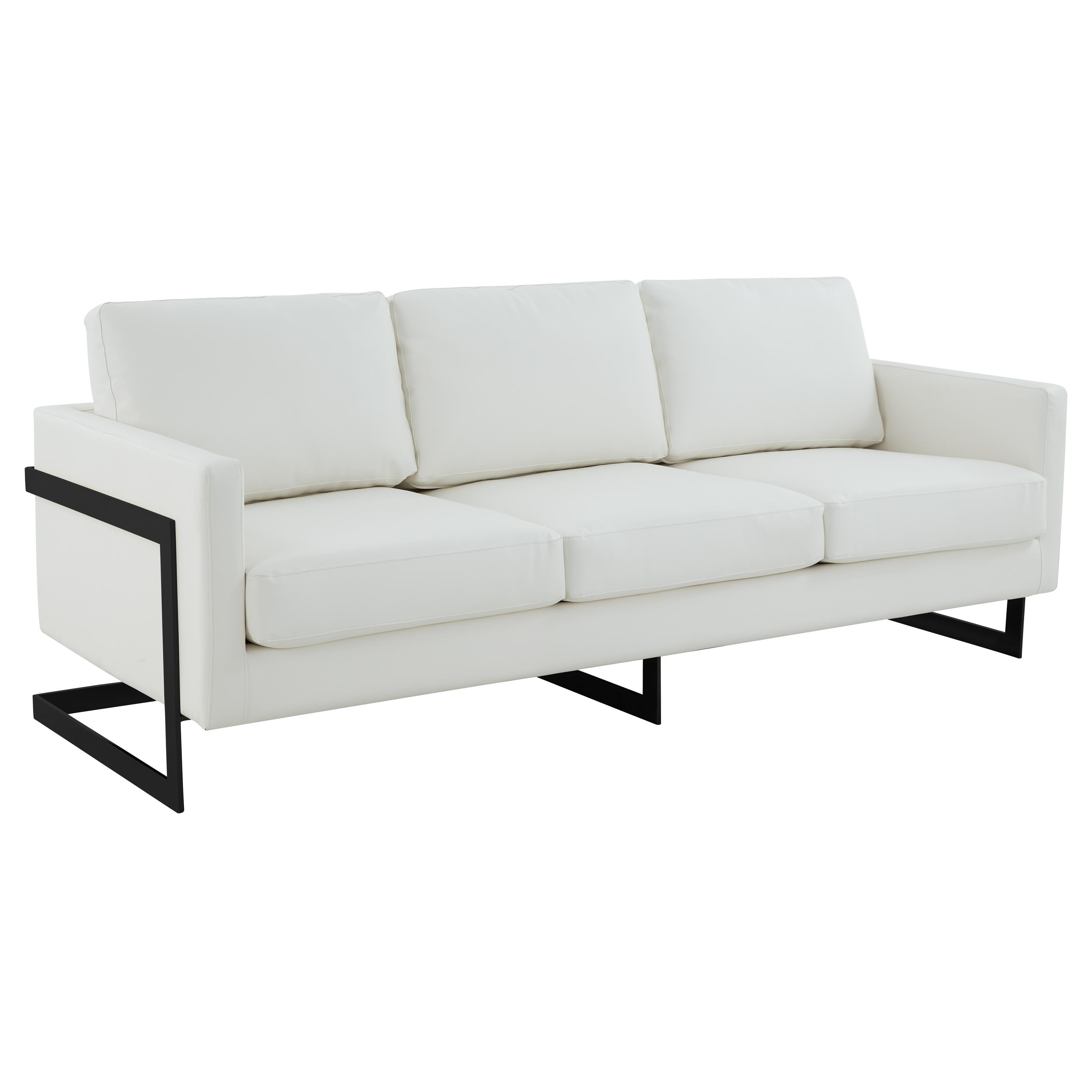 3-Seater Sofa Minimalist Upholstered Leather Couch w Removable Cushions in Stainless Steel for Living Room Bedroom