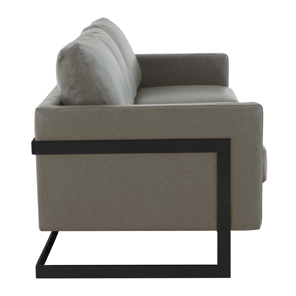 3-Seater Sofa Minimalist Upholstered Leather Couch w Removable Cushions in Stainless Steel for Living Room Bedroom