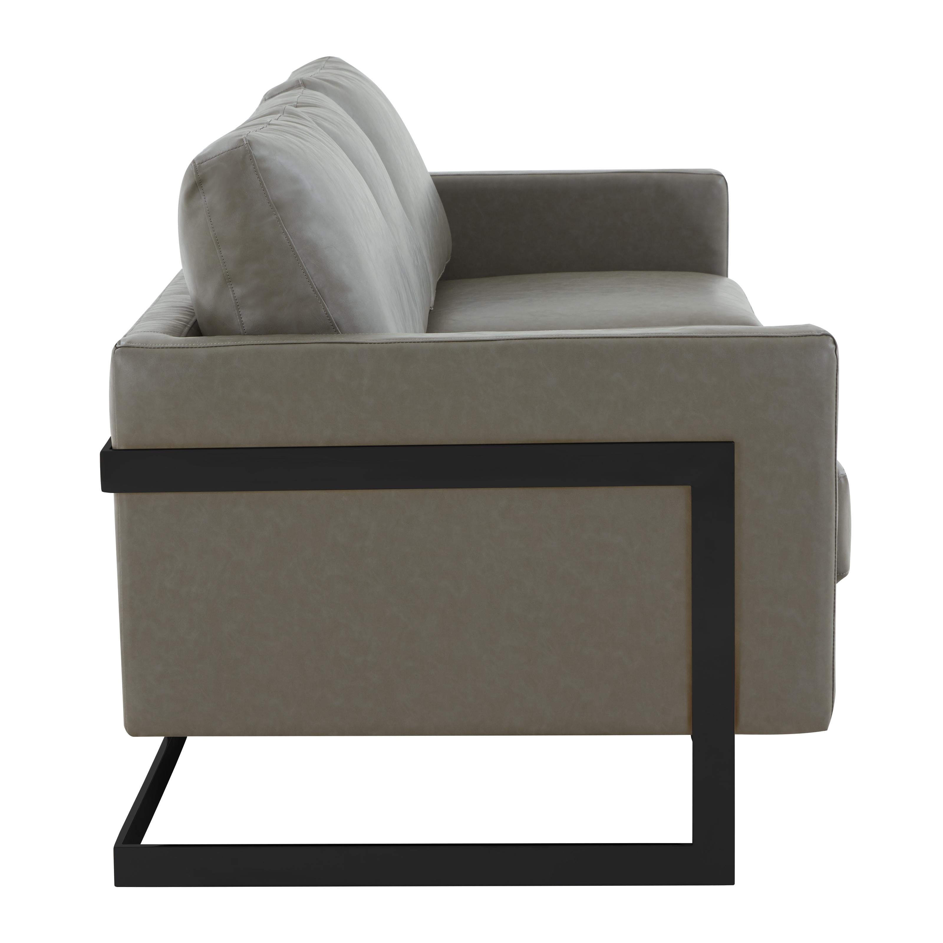 3-Seater Sofa Minimalist Upholstered Leather Couch w Removable Cushions in Stainless Steel for Living Room Bedroom