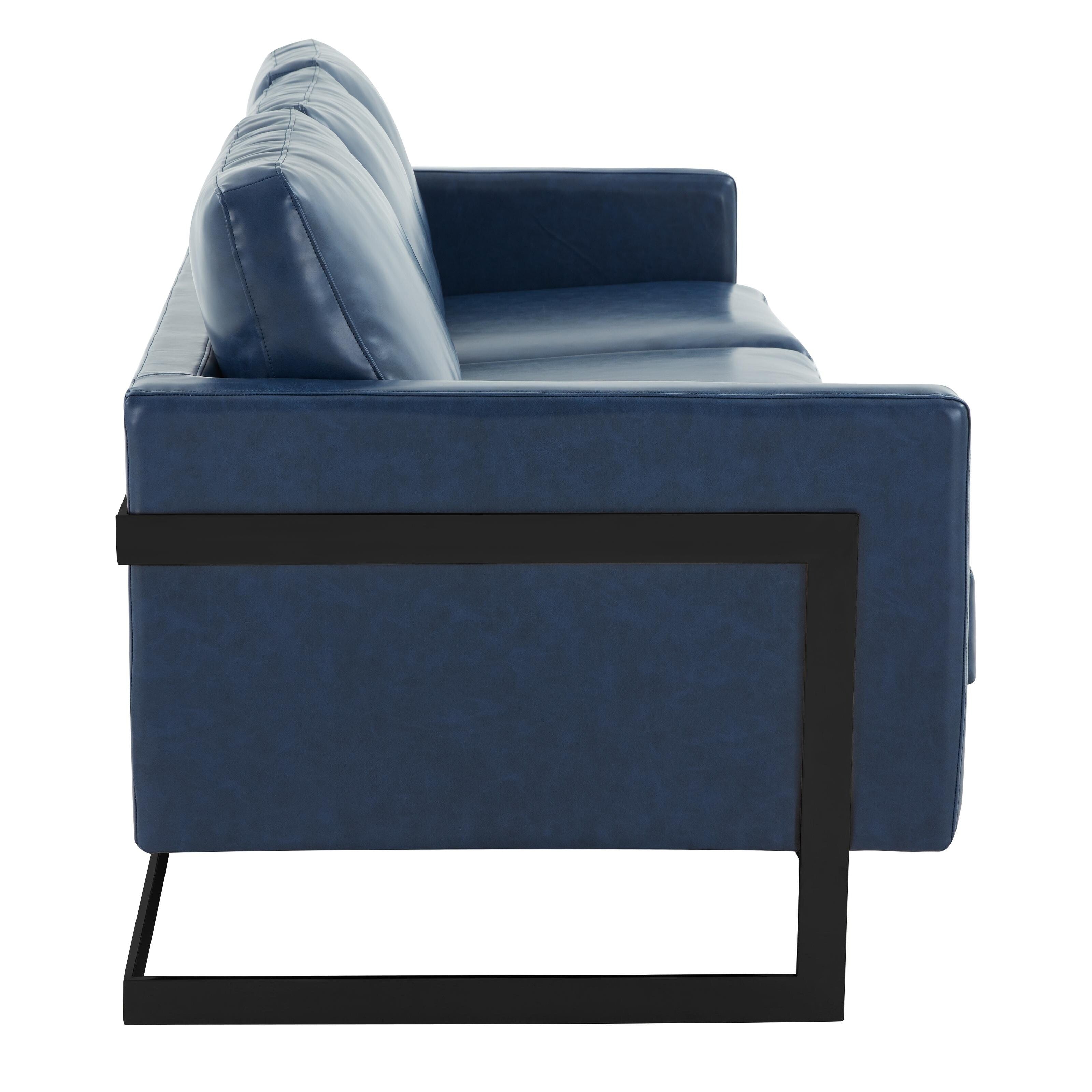 3-Seater Sofa Minimalist Upholstered Leather Couch w Removable Cushions in Stainless Steel for Living Room Bedroom