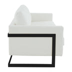 3-Seater Sofa Minimalist Upholstered Leather Couch w Removable Cushions in Stainless Steel for Living Room Bedroom