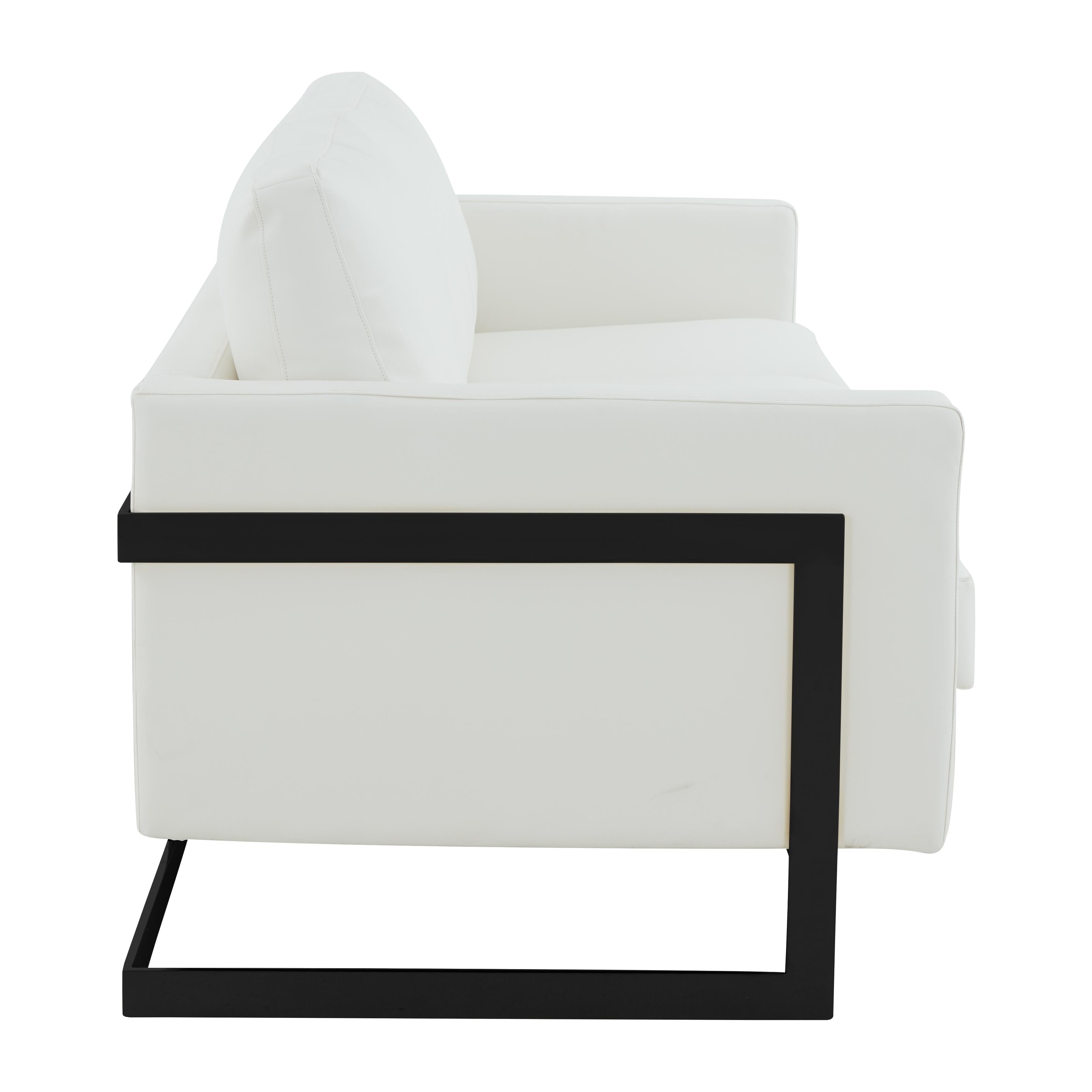 3-Seater Sofa Minimalist Upholstered Leather Couch w Removable Cushions in Stainless Steel for Living Room Bedroom