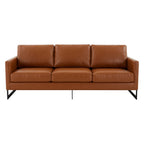 3-Seater Sofa Minimalist Upholstered Leather Couch w Removable Cushions in Stainless Steel for Living Room Bedroom