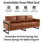 3-Seater Sofa Minimalist Upholstered Leather Couch w Removable Cushions in Stainless Steel for Living Room Bedroom