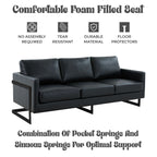 3-Seater Sofa Minimalist Upholstered Leather Couch w Removable Cushions in Stainless Steel for Living Room Bedroom