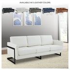 3-Seater Sofa Minimalist Upholstered Leather Couch w Removable Cushions in Stainless Steel for Living Room Bedroom