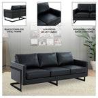 3-Seater Sofa Minimalist Upholstered Leather Couch w Removable Cushions in Stainless Steel for Living Room Bedroom