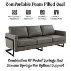 3-Seater Sofa Minimalist Upholstered Leather Couch w Removable Cushions in Stainless Steel for Living Room Bedroom