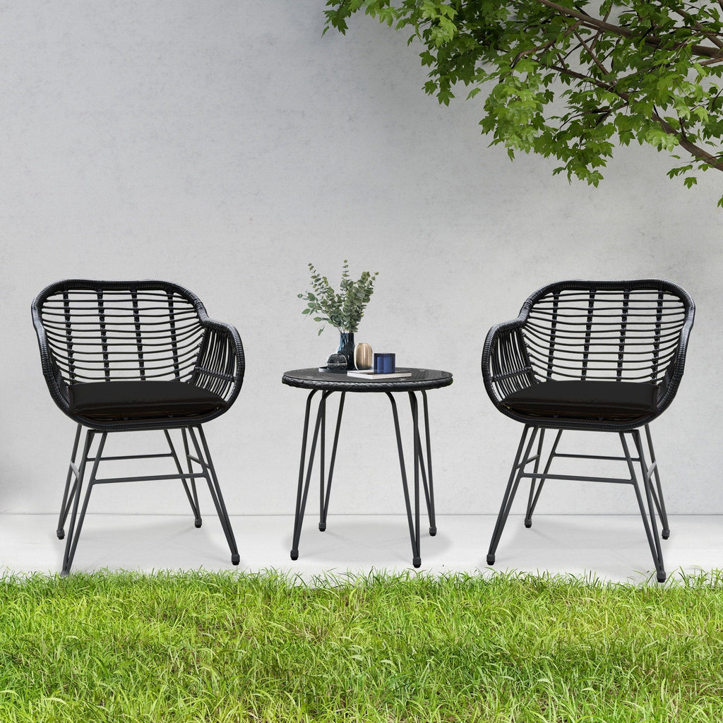 3 Piece Outdoor Wicker Furniture Patio Bistro Set With Cushions for Porch Poolside Garden - 21.2L x 23.6W x 31.5H