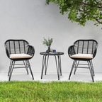 3 Piece Outdoor Wicker Furniture Patio Bistro Set With Cushions for Porch Poolside Garden - 21.2L x 23.6W x 31.5H