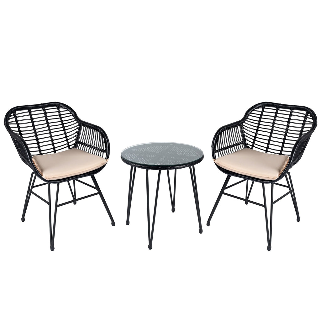 3 Piece Outdoor Wicker Furniture Patio Bistro Set With Cushions for Porch Poolside Garden - 21.2L x 23.6W x 31.5H