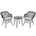 3 Piece Outdoor Wicker Furniture Patio Bistro Set With Cushions for Porch Poolside Garden - 21.2L x 23.6W x 31.5H