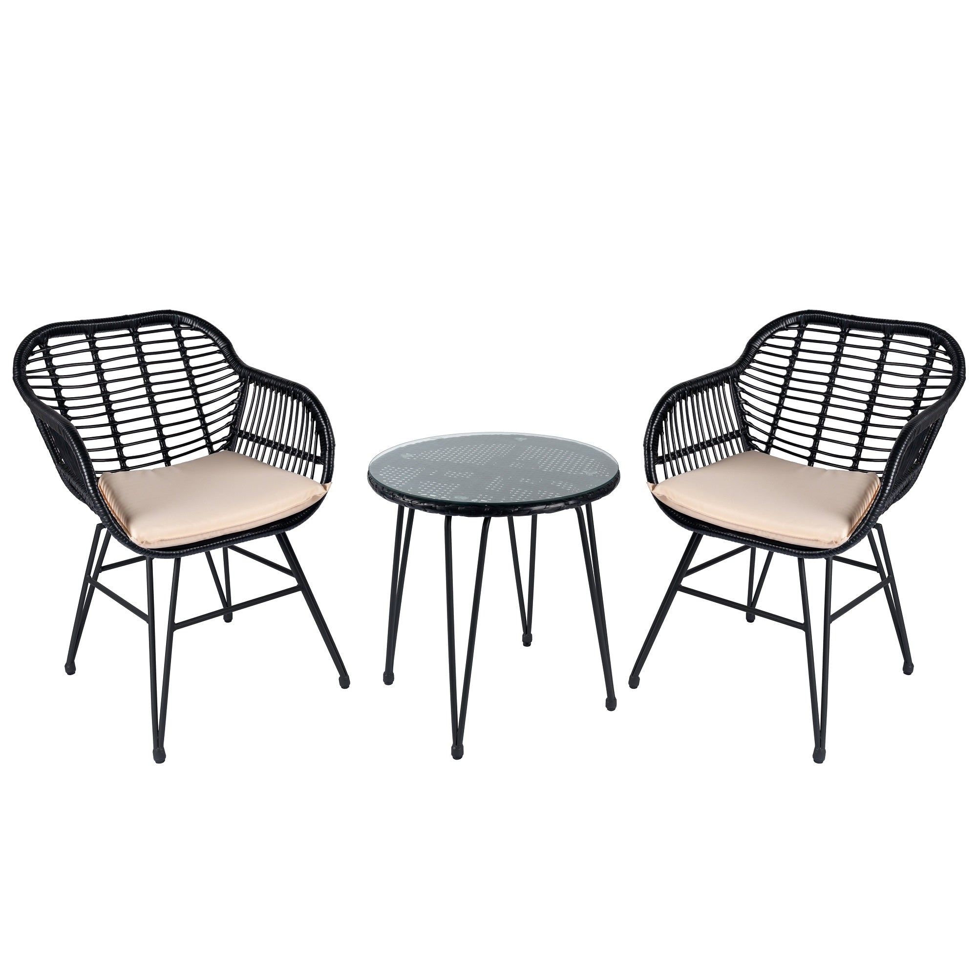 3 Piece Outdoor Wicker Furniture Patio Bistro Set With Cushions for Porch Poolside Garden - 21.2L x 23.6W x 31.5H