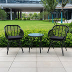 3 Piece Outdoor Wicker Furniture Patio Bistro Set With Cushions for Porch Poolside Garden - 21.2L x 23.6W x 31.5H