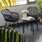 3 Piece Outdoor Wicker Furniture Patio Bistro Set With Cushions for Porch Poolside Garden - 21.2L x 23.6W x 31.5H