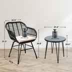 3 Piece Outdoor Wicker Furniture Patio Bistro Set With Cushions for Porch Poolside Garden - 21.2L x 23.6W x 31.5H
