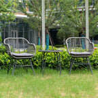3 Piece Outdoor Wicker Furniture Patio Bistro Set With Cushions for Porch Poolside Garden - 21.2L x 23.6W x 31.5H