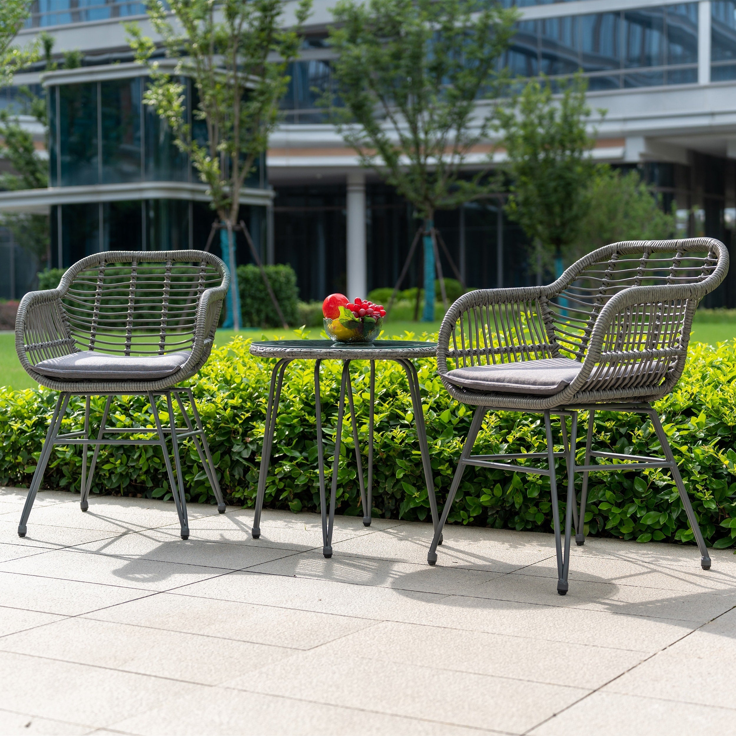 3 Piece Outdoor Wicker Furniture Patio Bistro Set With Cushions for Porch Poolside Garden - 21.2L x 23.6W x 31.5H
