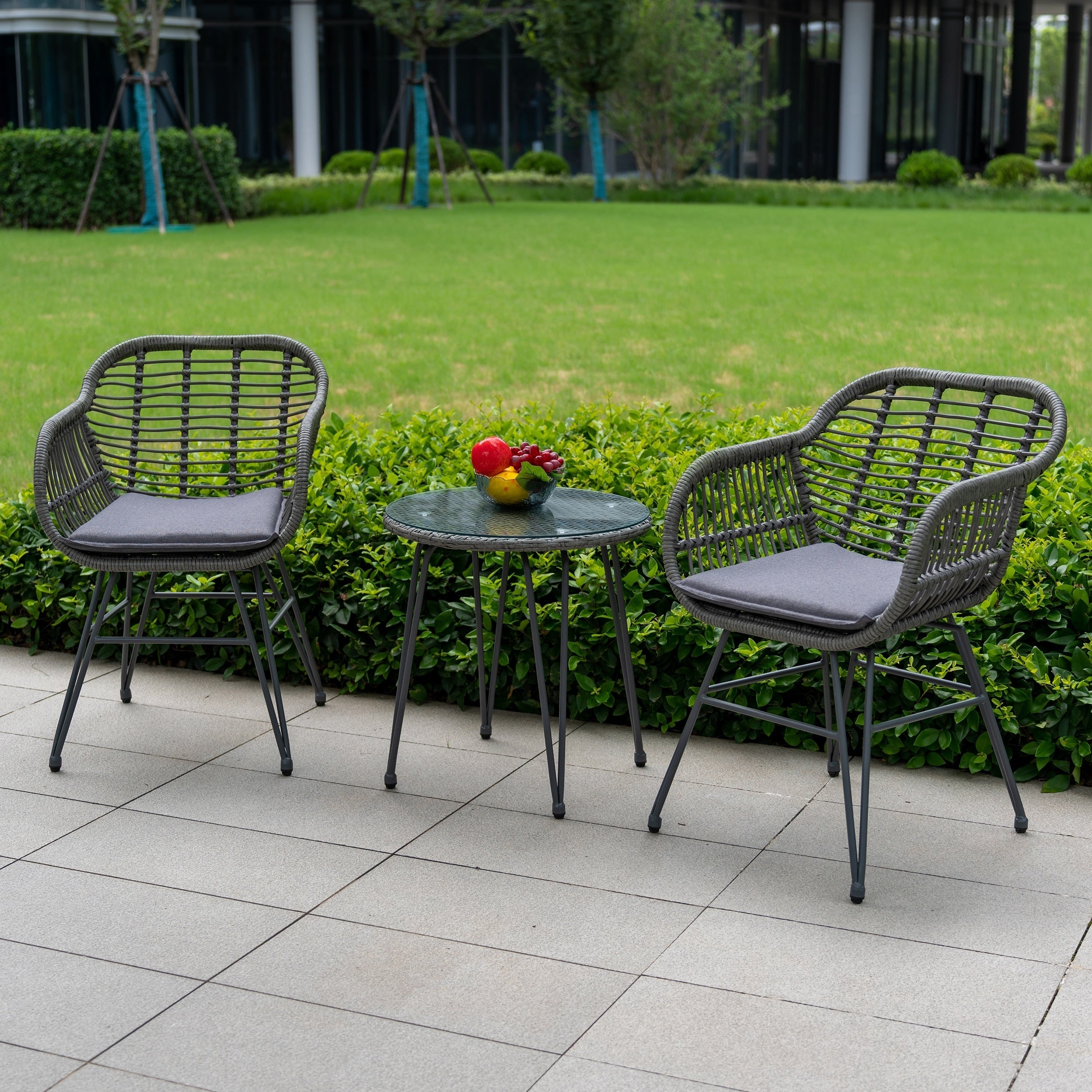 3 Piece Outdoor Wicker Furniture Patio Bistro Set With Cushions for Porch Poolside Garden - 21.2L x 23.6W x 31.5H