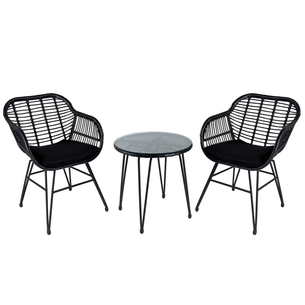 3 Piece Outdoor Wicker Furniture Patio Bistro Set With Cushions for Porch Poolside Garden - 21.2L x 23.6W x 31.5H