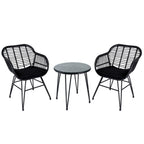 3 Piece Outdoor Wicker Furniture Patio Bistro Set With Cushions for Porch Poolside Garden - 21.2L x 23.6W x 31.5H