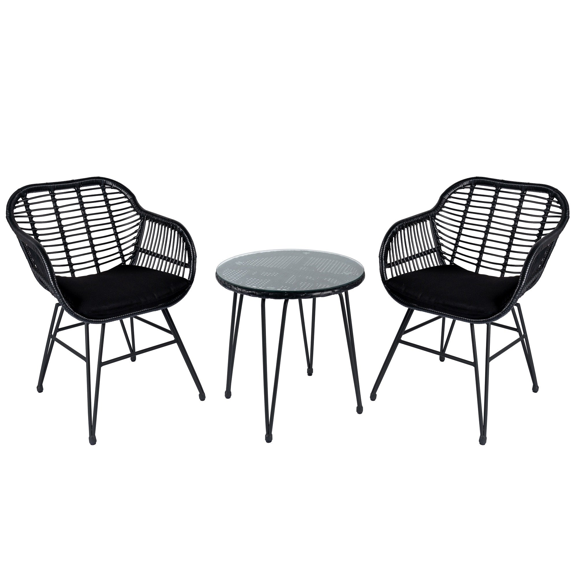 3 Piece Outdoor Wicker Furniture Patio Bistro Set With Cushions for Porch Poolside Garden - 21.2L x 23.6W x 31.5H