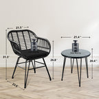 3 Piece Outdoor Wicker Furniture Patio Bistro Set With Cushions for Porch Poolside Garden - 21.2L x 23.6W x 31.5H