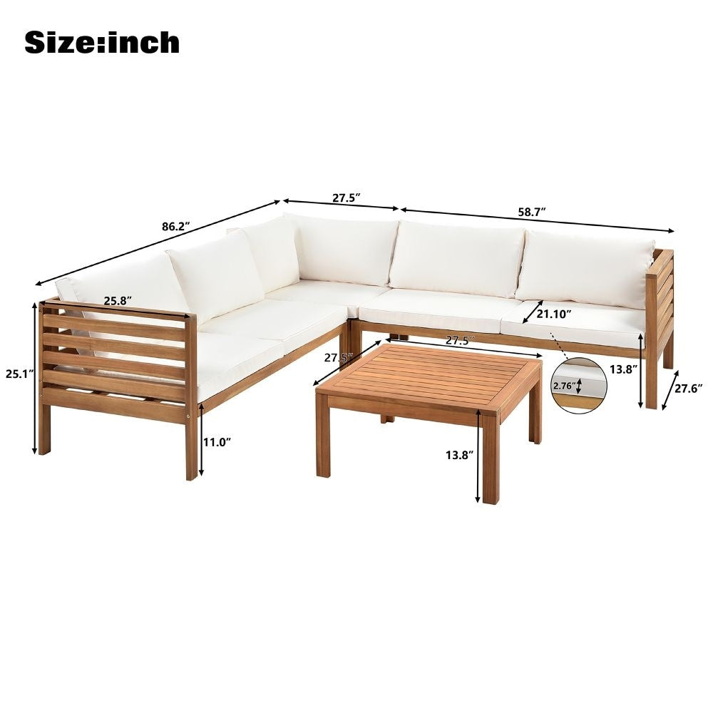5-piece Modern Wooden Outdoor Sofa Set with Water-resistant Cushions