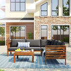 5-piece Modern Wooden Outdoor Sofa Set with Water-resistant Cushions